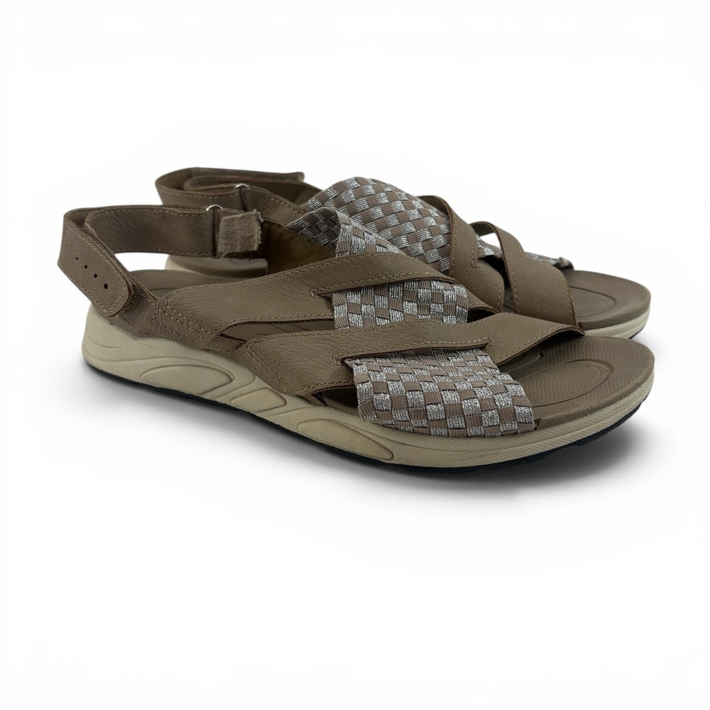 Earth Spirit Womens Brown Silver Woven Strappy Slingback Comfort Sandals Size 9‎